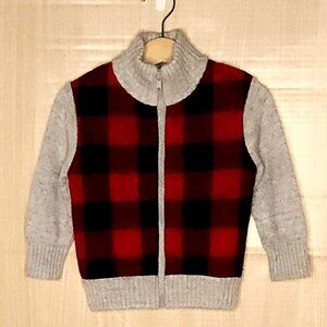 Cat & Jack Toddler Boys Buffalo Check Grey Full Zip Cardigan Sherpa Lined 18...